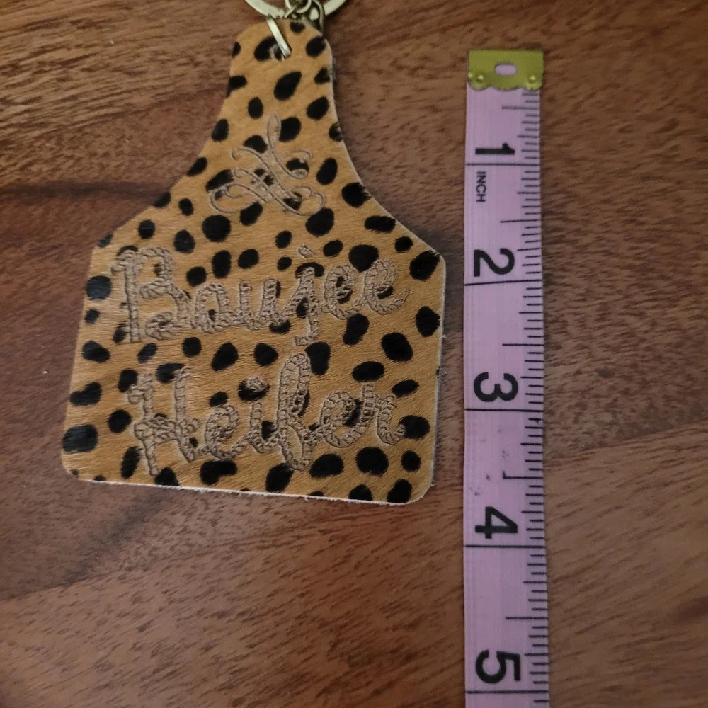 Cow Ear Tag Keychain or Purse Charm Leopard Print